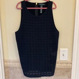 Ralph Lauren Tank w eyelet front. Spandex cotton liner. Black. Large
